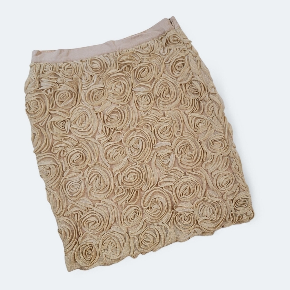 Banana Republic Gold Floral Skirt Textured 3D Occasion Party Size 4 Petite